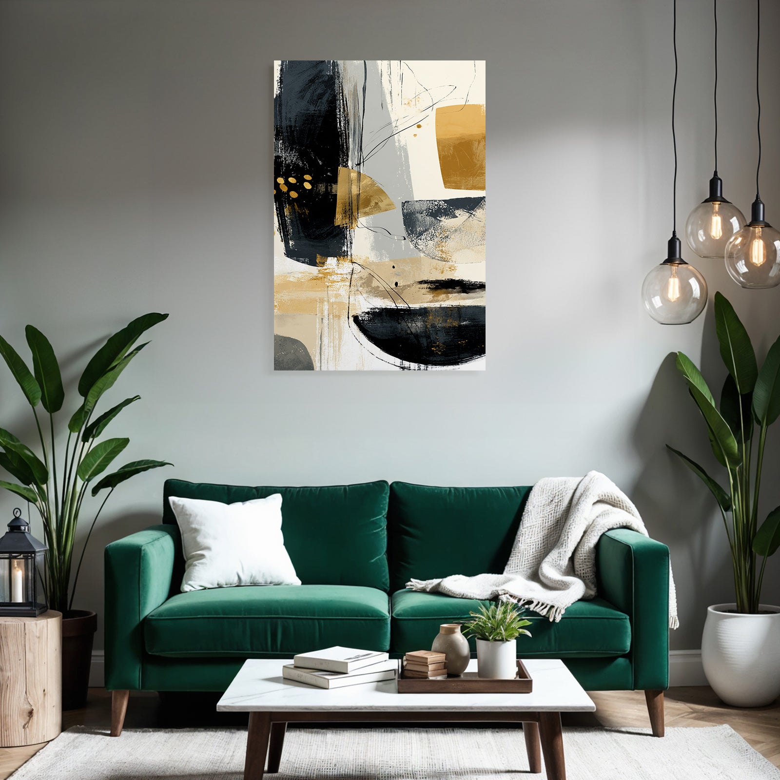 Abstract art with black, gold and grey colors