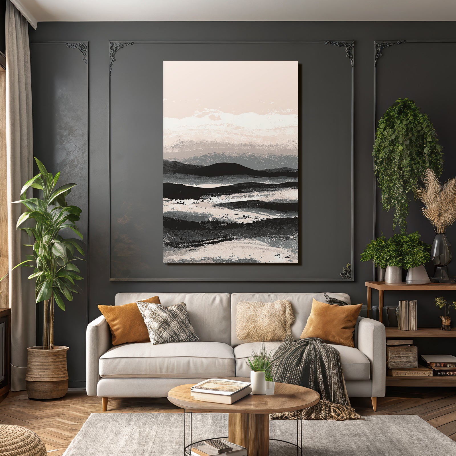 Abstract landscape with hills and sky in neutral colors