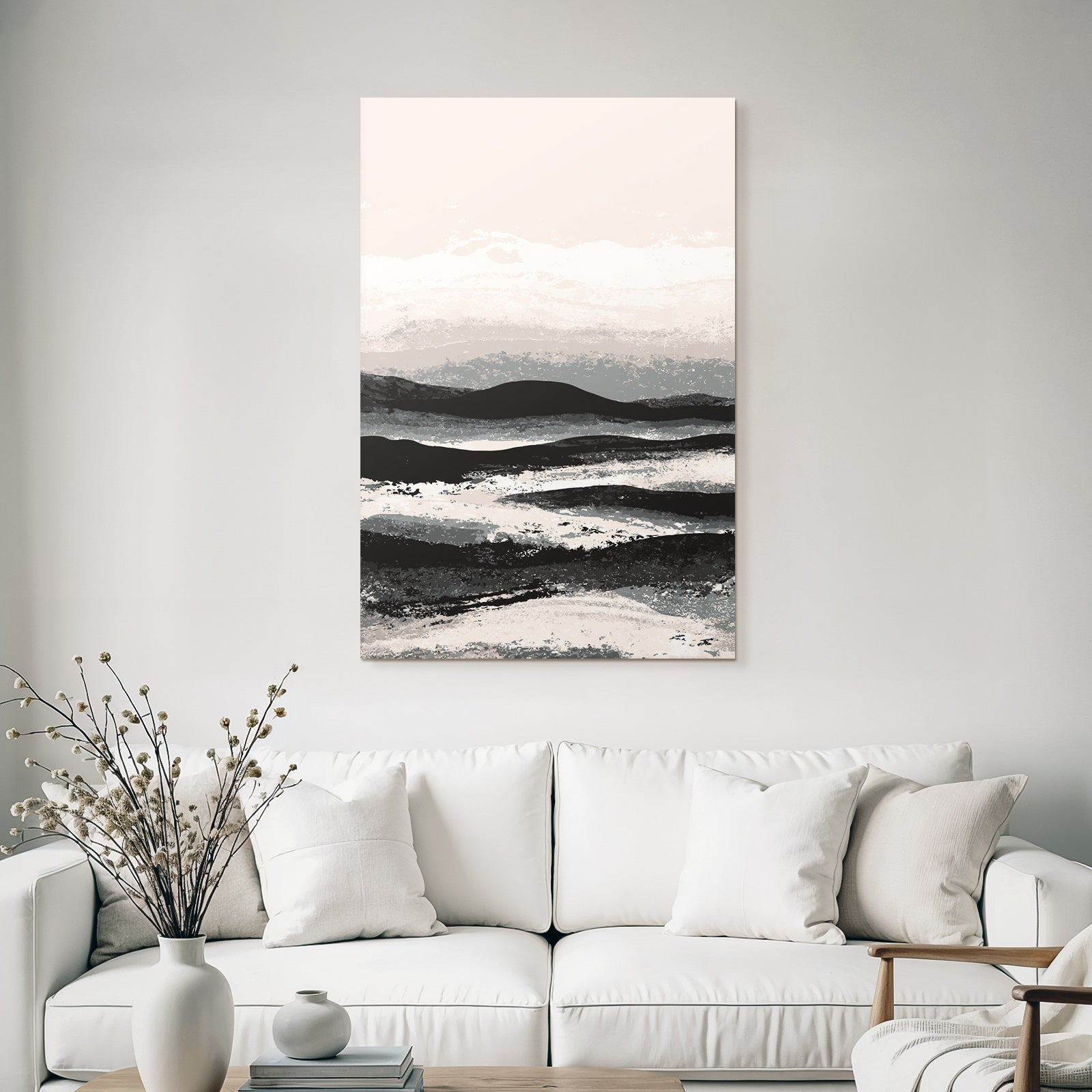 Abstract landscape with hills and sky in neutral colors