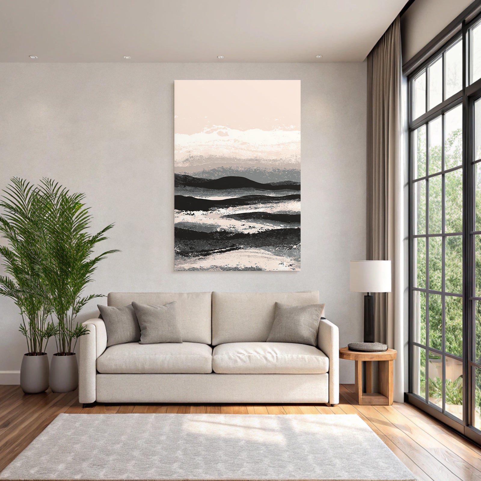 Abstract landscape with hills and sky in neutral colors