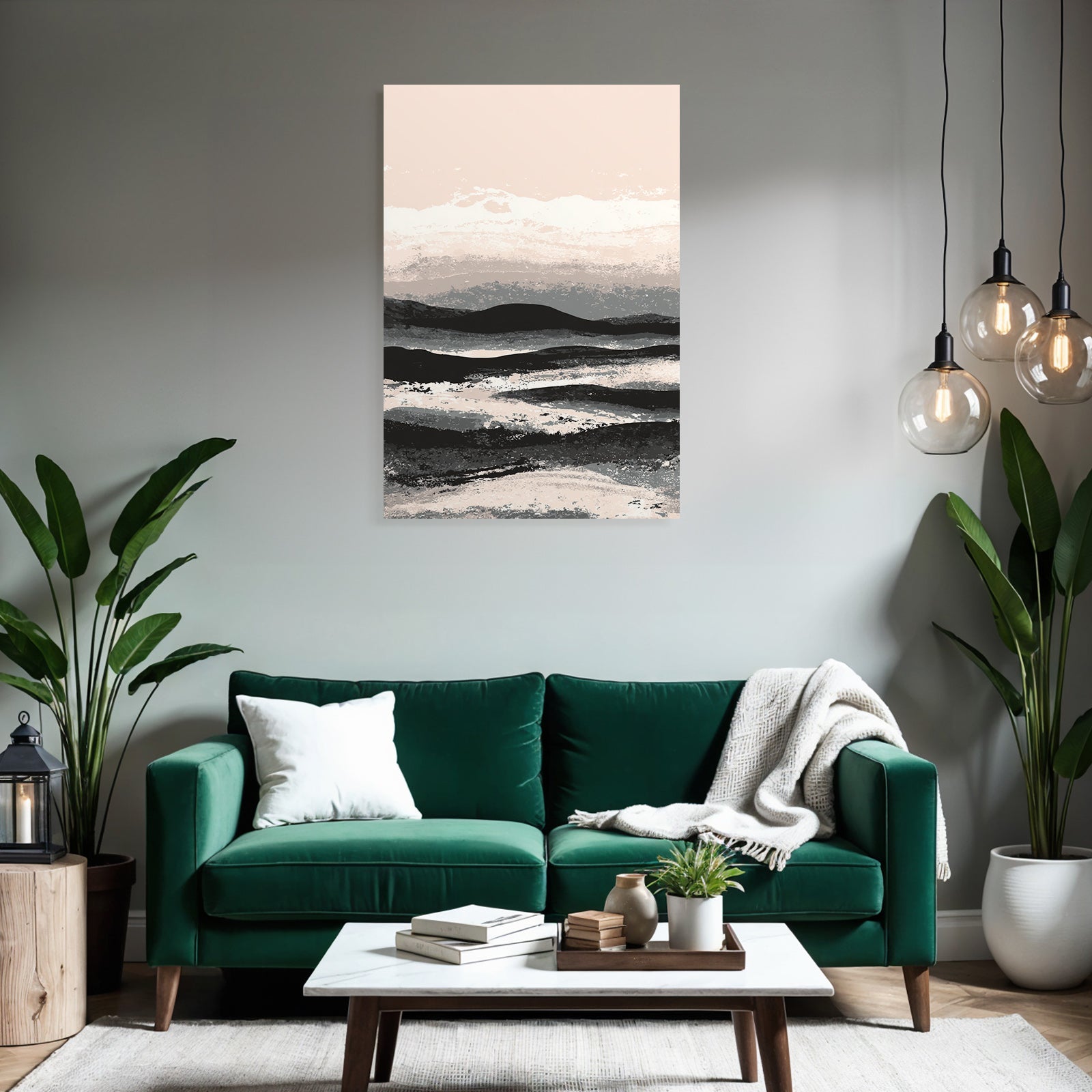Abstract landscape with hills and sky in neutral colors