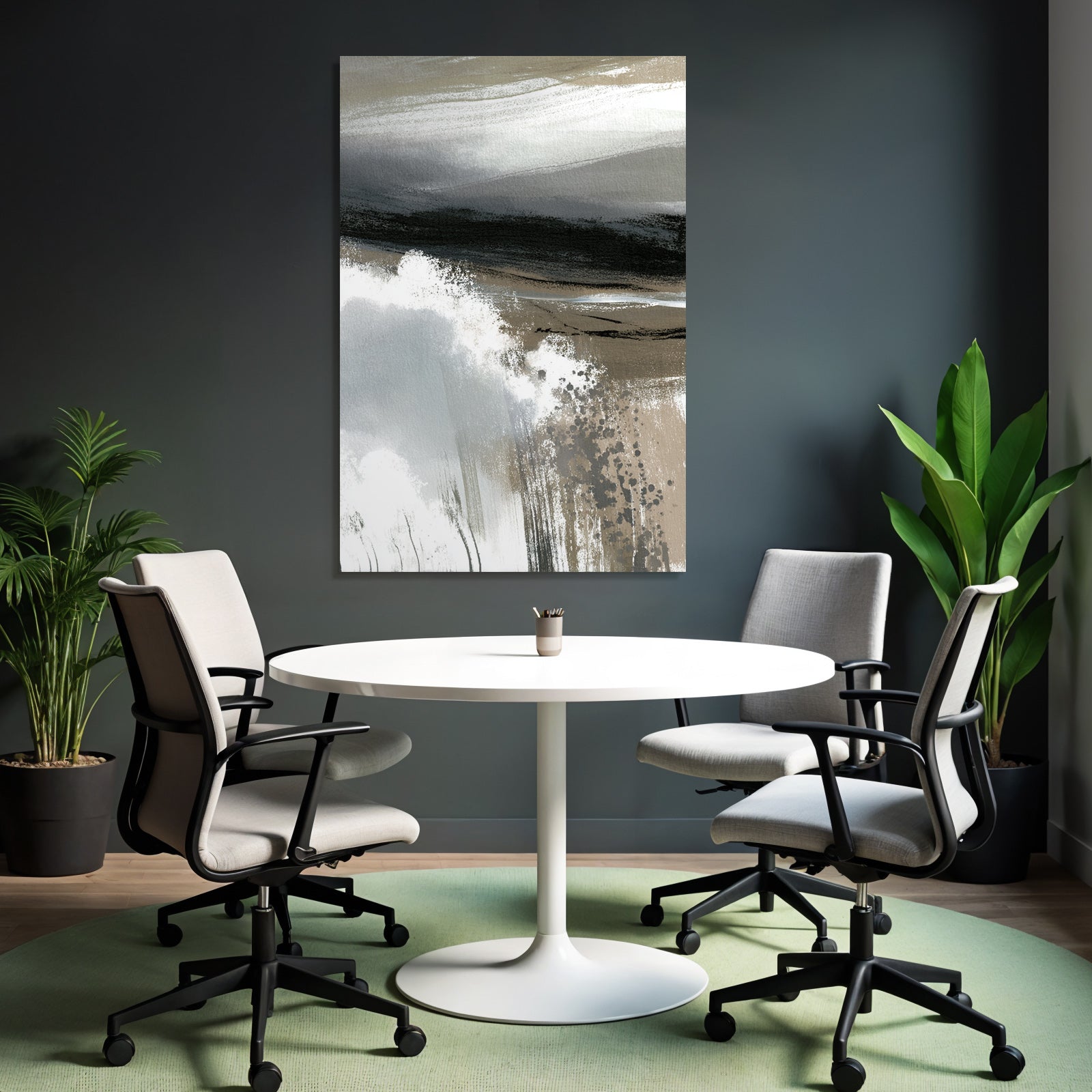 Abstract Painting Fluid Line Elements of Nature Gray Black White