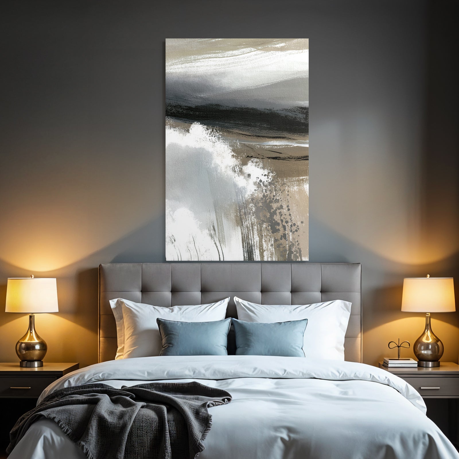 Abstract Painting Fluid Line Elements of Nature Gray Black White
