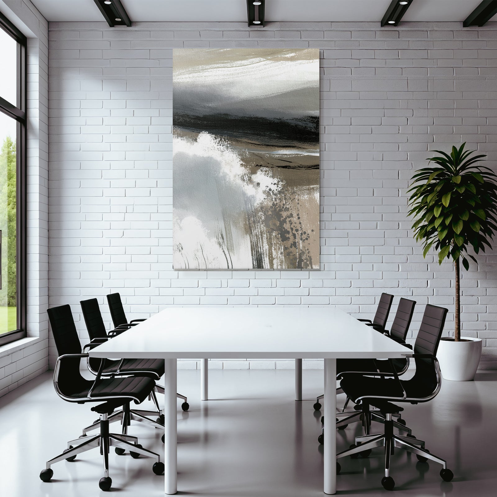Abstract Painting Fluid Line Elements of Nature Gray Black White