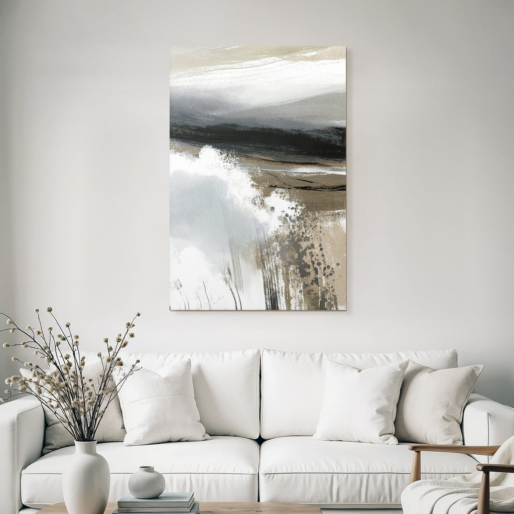 Abstract Painting Fluid Line Elements of Nature Gray Black White