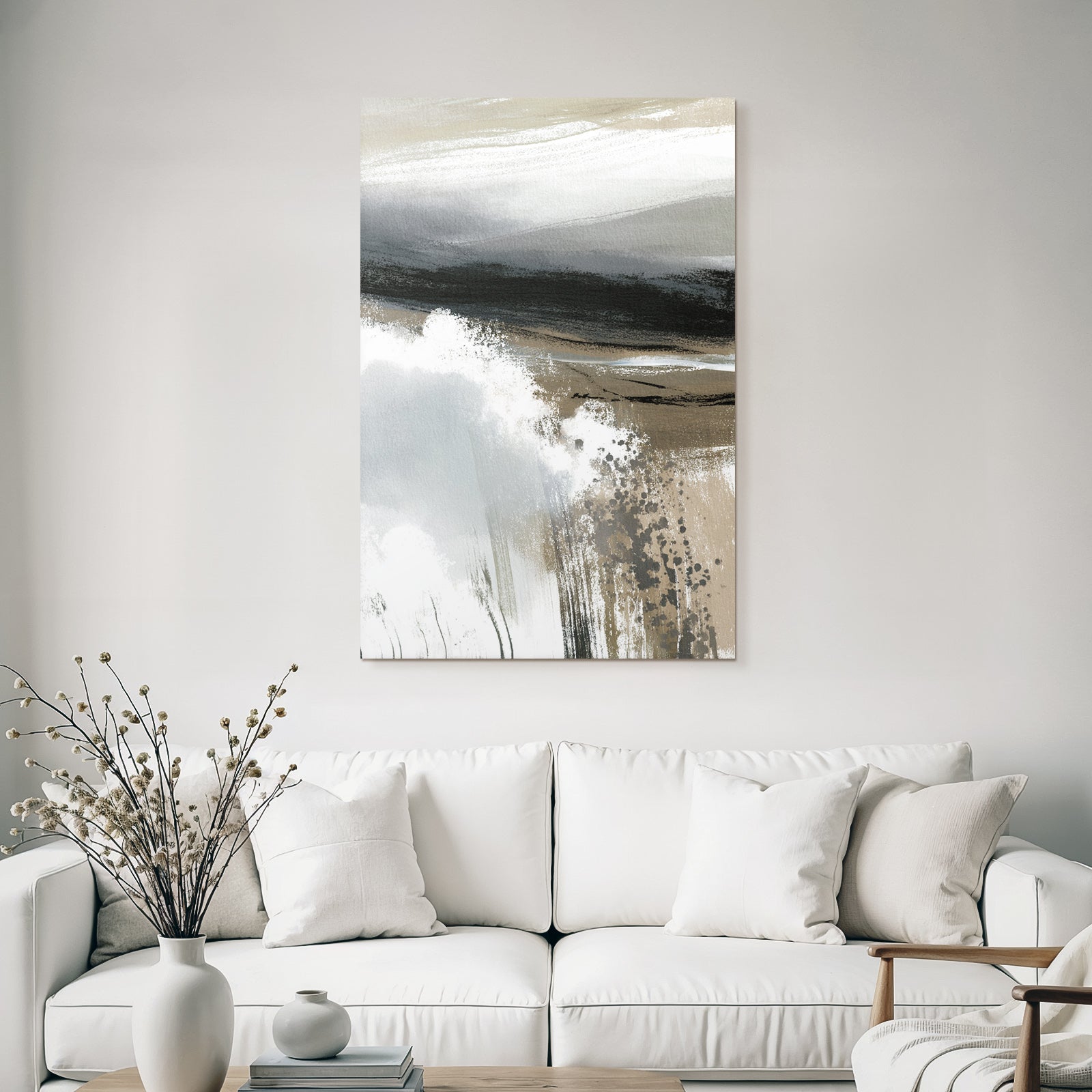 Abstract Painting Fluid Line Elements of Nature Gray Black White