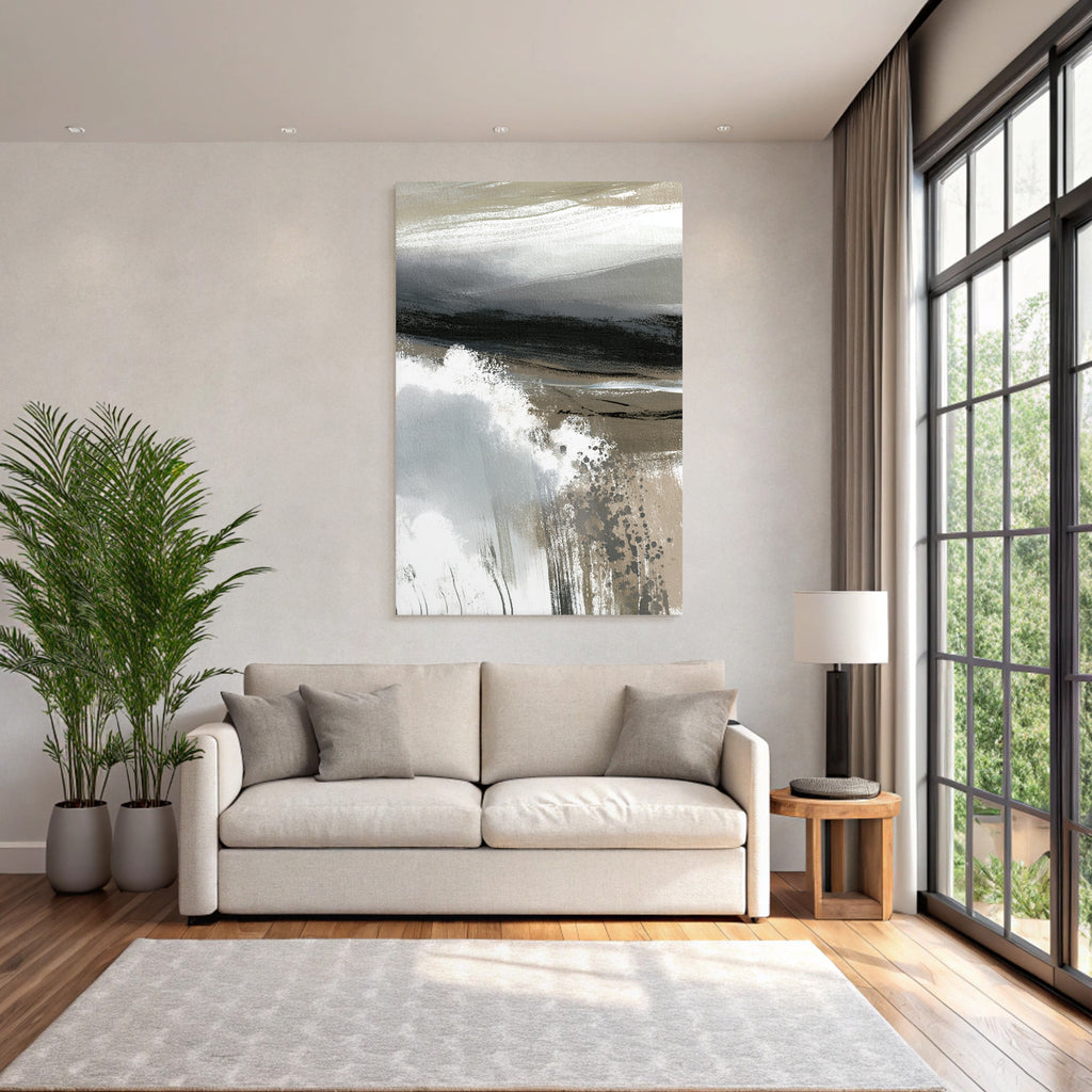 Abstract Painting Fluid Line Elements of Nature Gray Black White