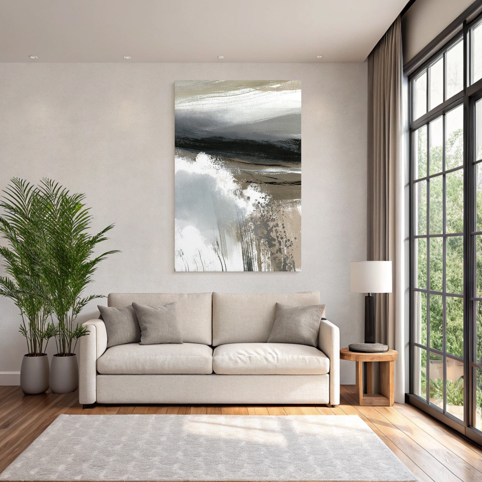 Abstract Painting Fluid Line Elements of Nature Gray Black White