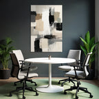 Abstract Painting Geometric Shapes Beige Gray Black and White