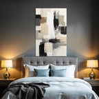 Abstract Painting Geometric Shapes Beige Gray Black and White