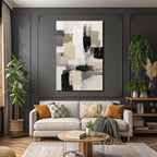 Abstract Painting Geometric Shapes Beige Gray Black and White
