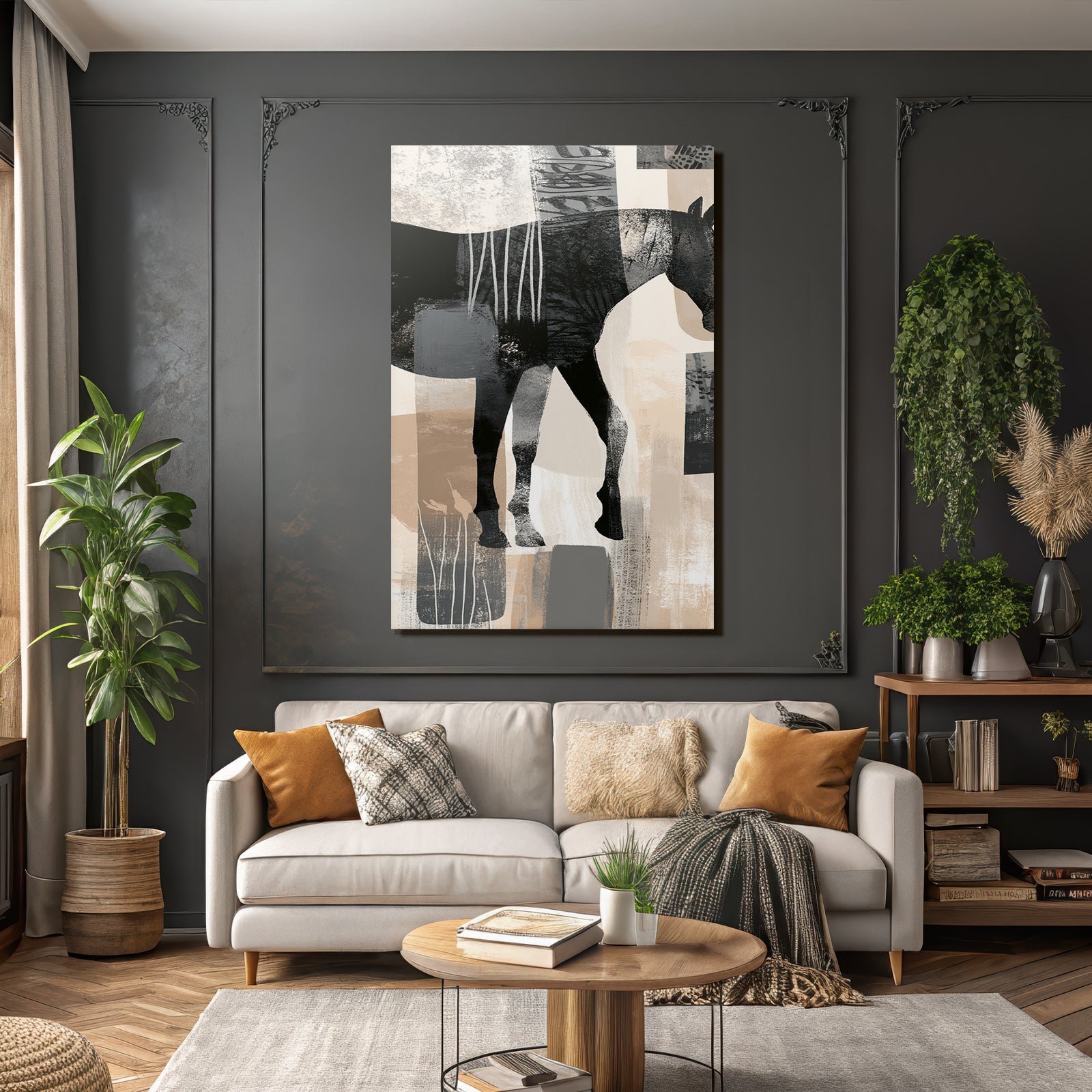 Abstract horse silhouette with colors and textures