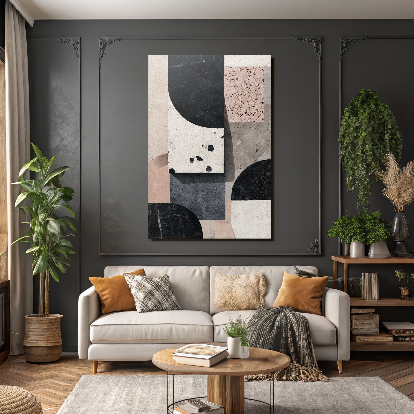 Abstraktes Design Geometrische Formen Farben Black Beige Rosa Grau