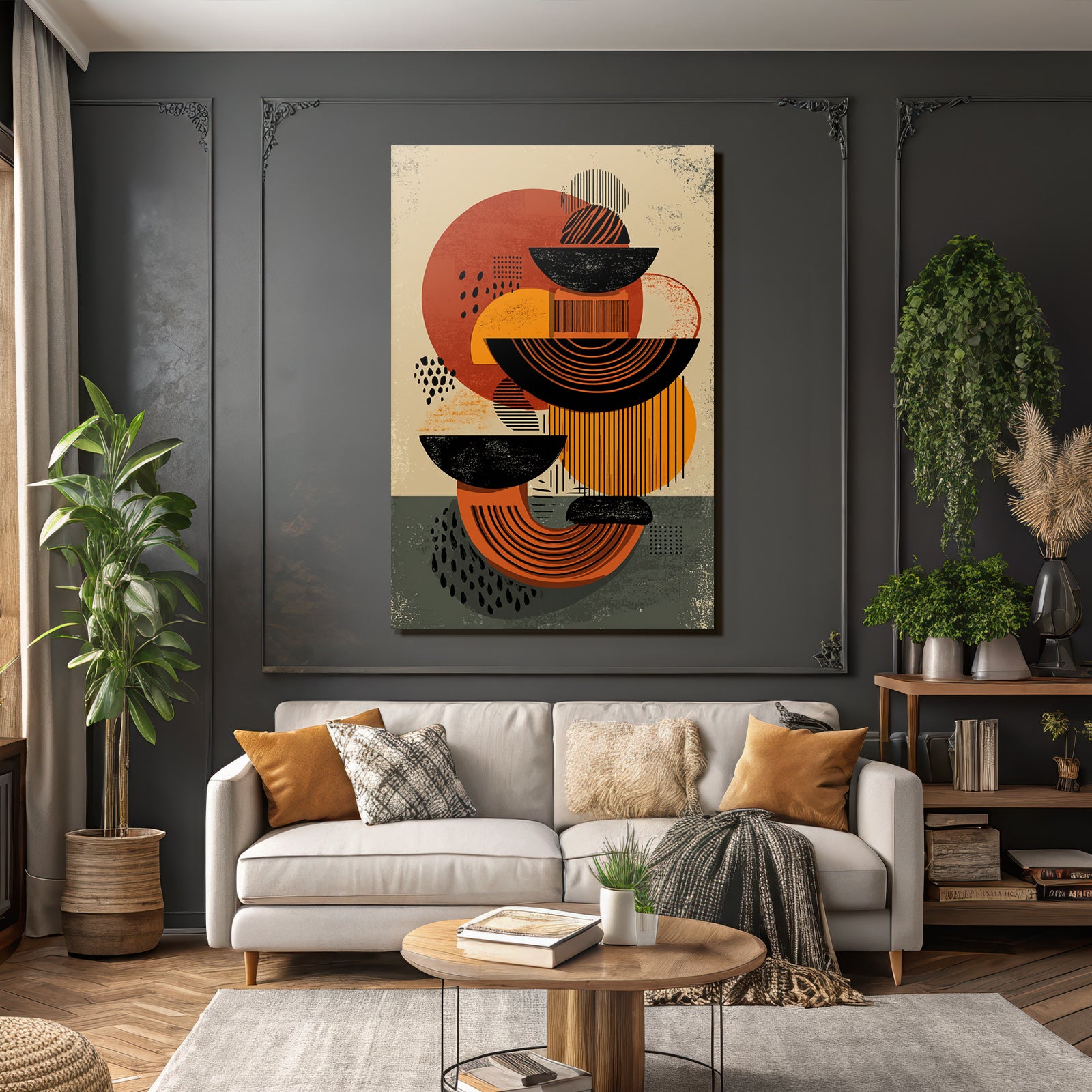 Abstraktes Design Geometrische Formen Mit Farbe Schwarz Orange Rot
