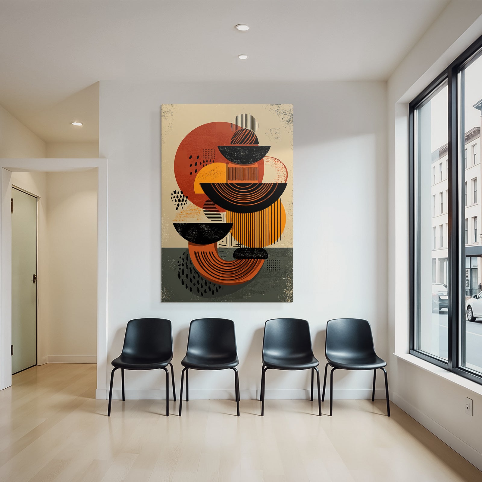 Abstraktes Design Geometrische Formen Mit Farbe Schwarz Orange Rot