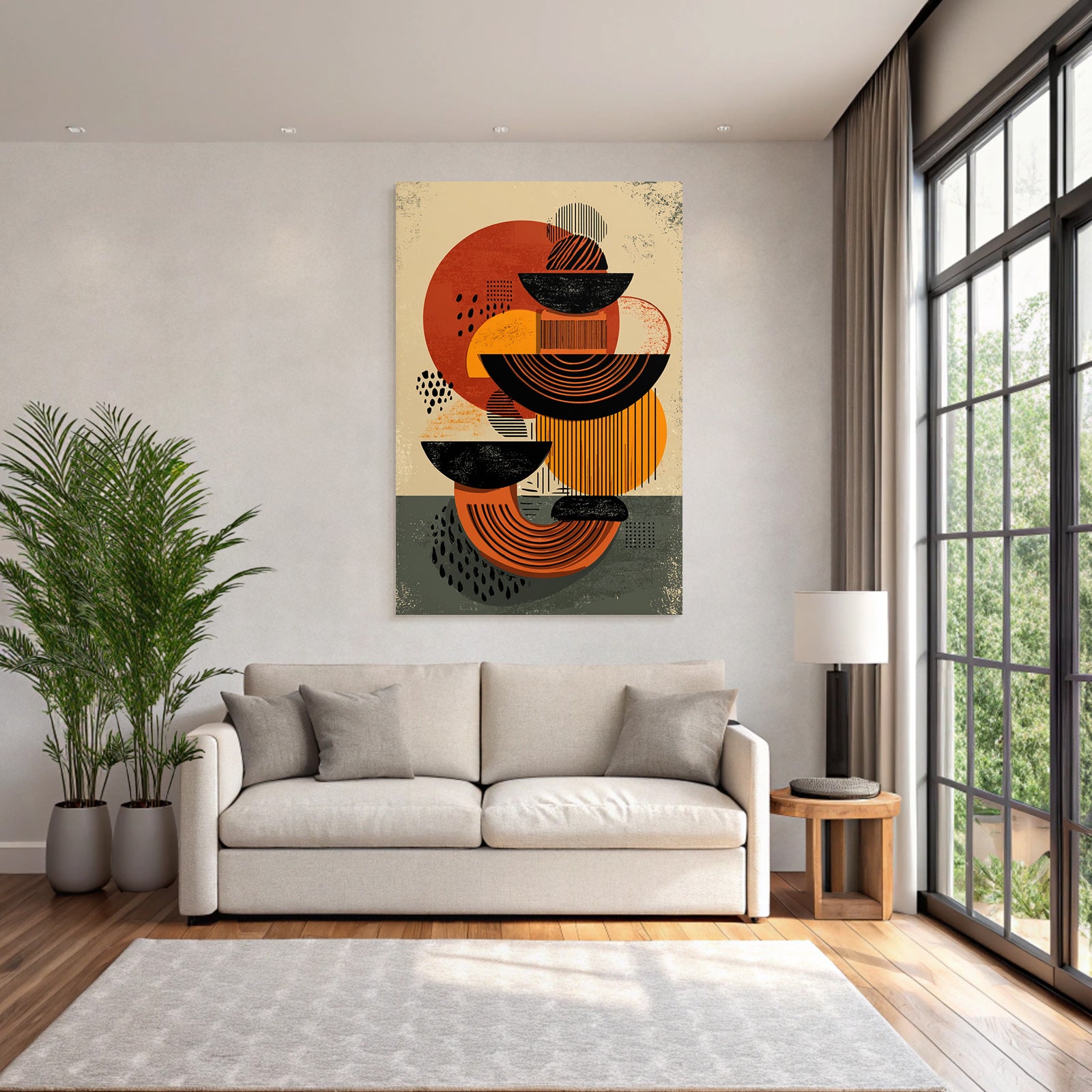 Abstraktes Design Geometrische Formen Mit Farbe Schwarz Orange Rot