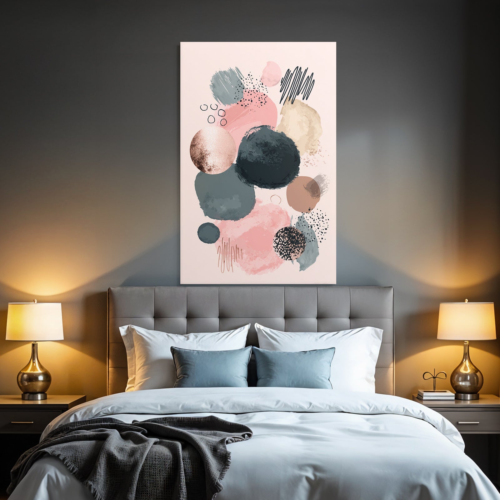 Abstraktes Design Kreise Bruce Striche Schwarz Bronze Rosa
