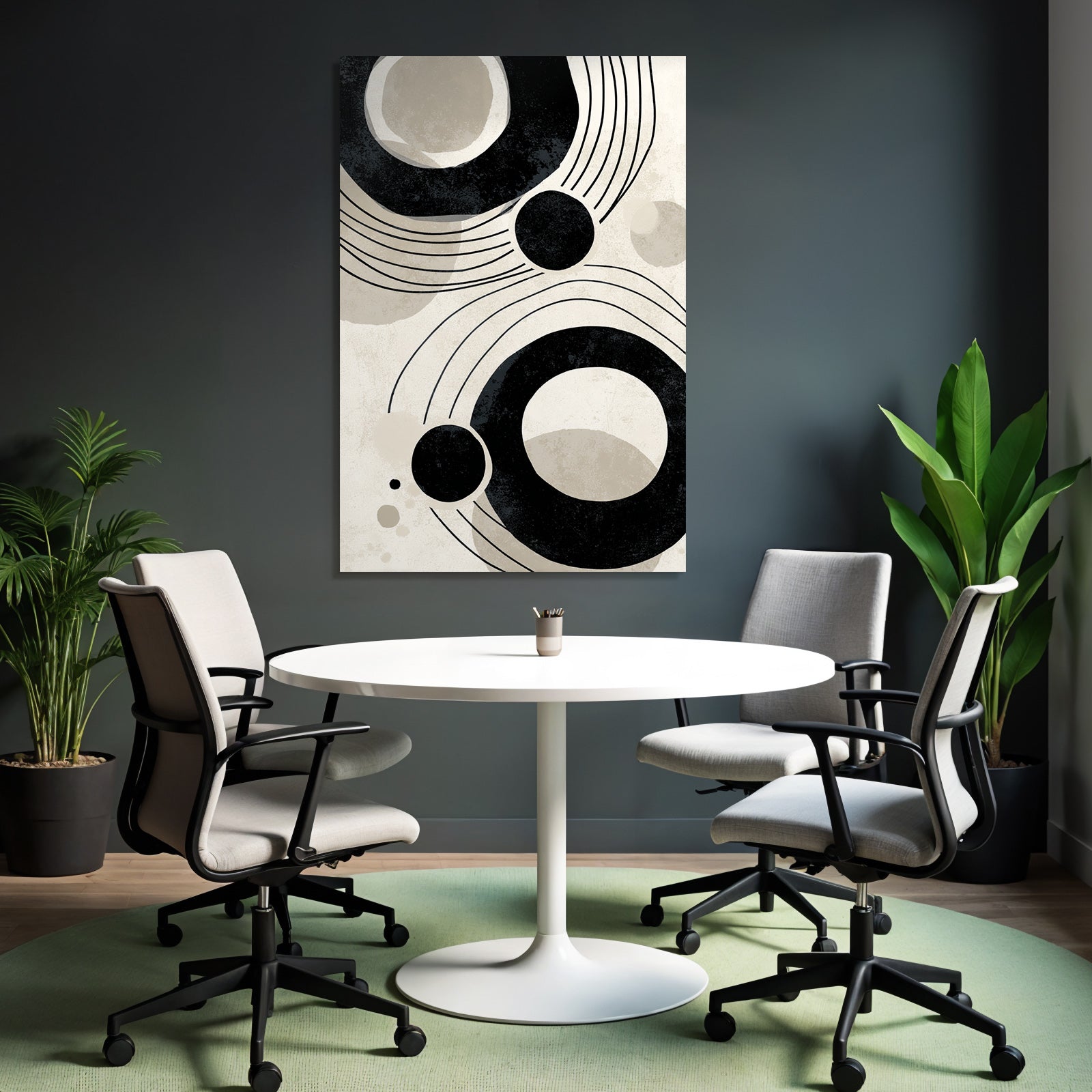 Abstraktes Design Kreisformen Und Gekruemmte Linien Beige Und Schwarz
