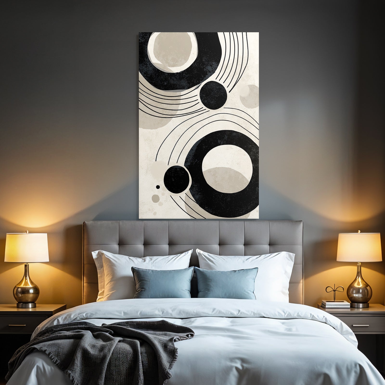 Abstraktes Design Kreisformen Und Gekruemmte Linien Beige Und Schwarz