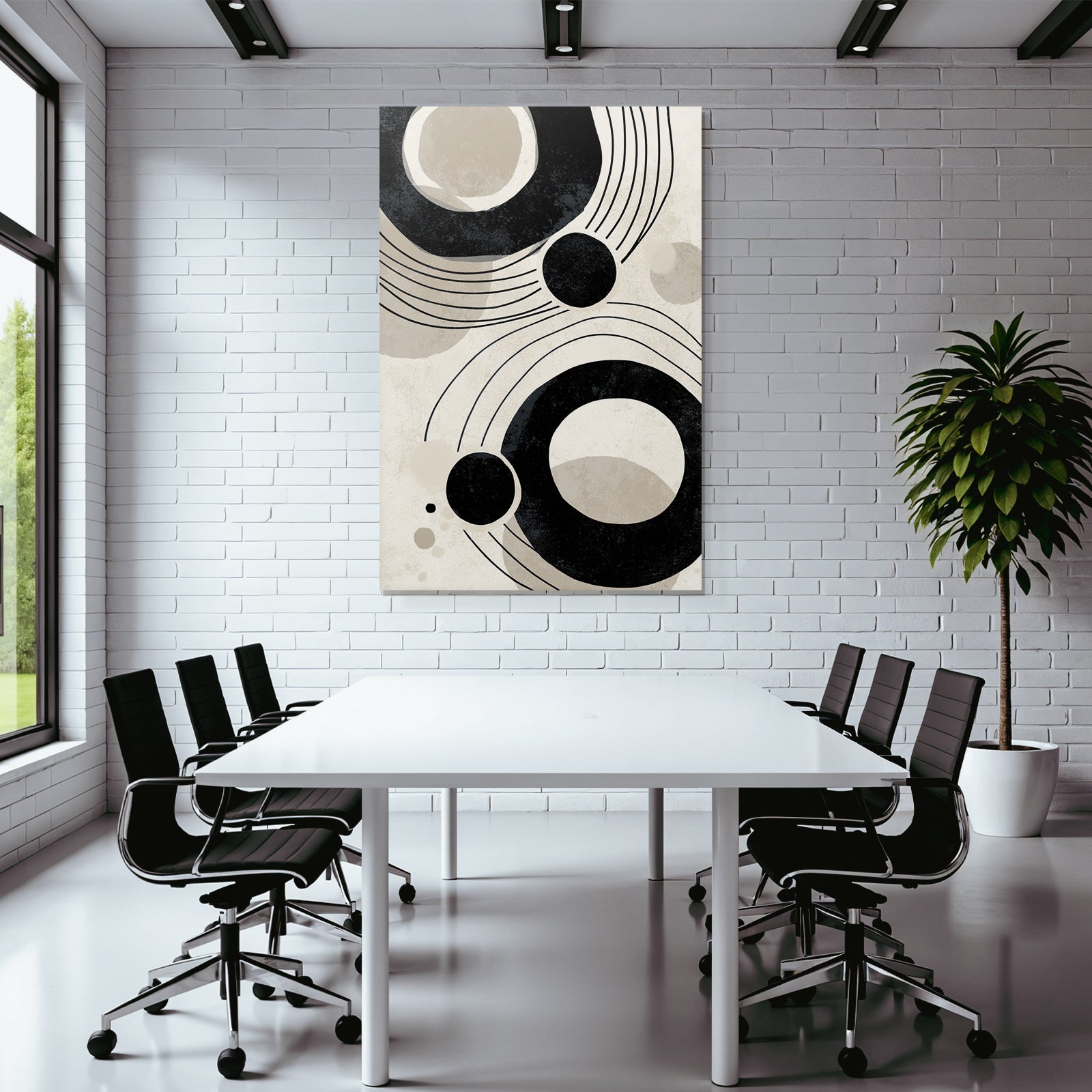 Abstraktes Design Kreisformen Und Gekruemmte Linien Beige Und Schwarz