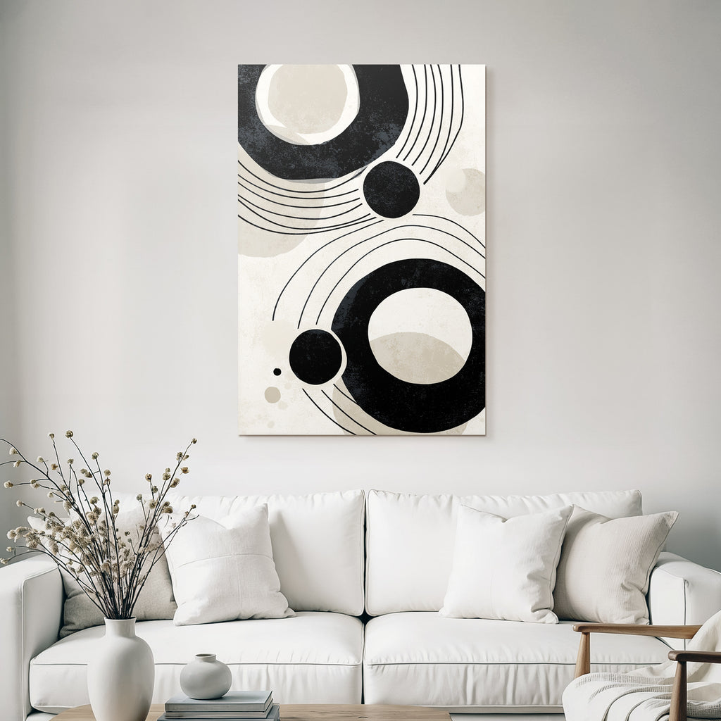 Abstraktes Design Kreisformen Und Gekruemmte Linien Beige Und Schwarz
