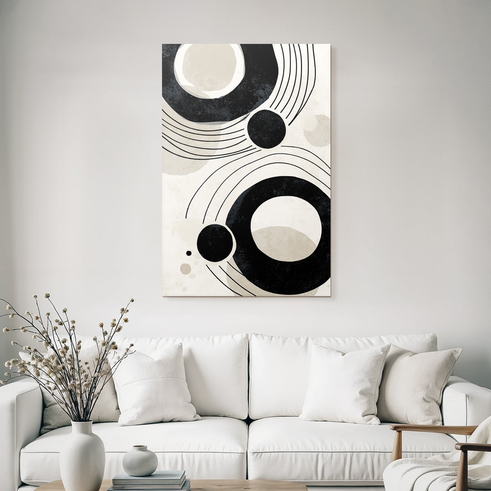 Abstraktes Design Kreisformen Und Gekruemmte Linien Beige Und Schwarz
