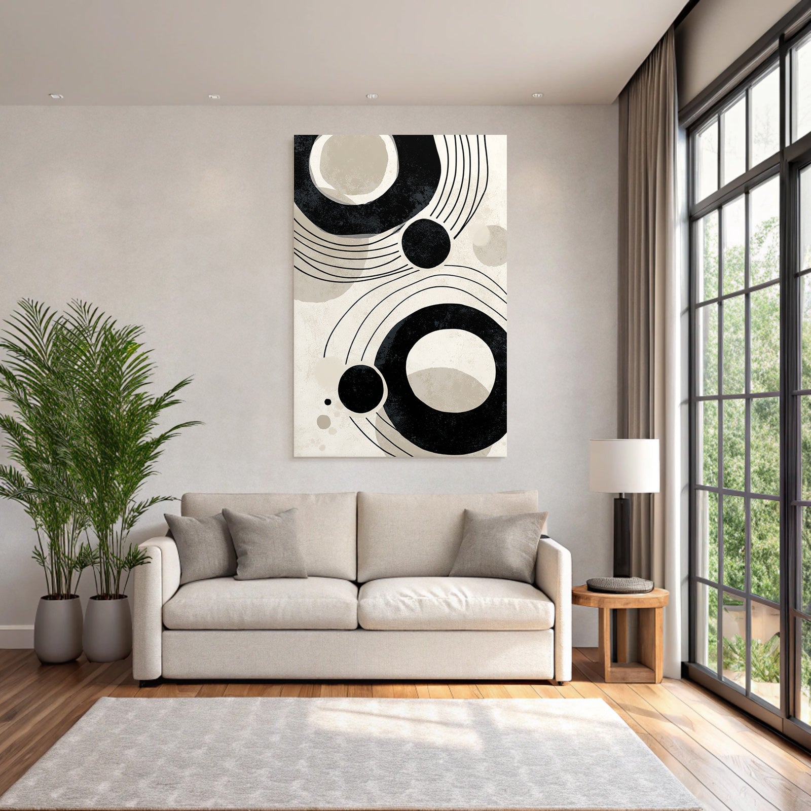 Abstraktes Design Kreisformen Und Gekruemmte Linien Beige Und Schwarz