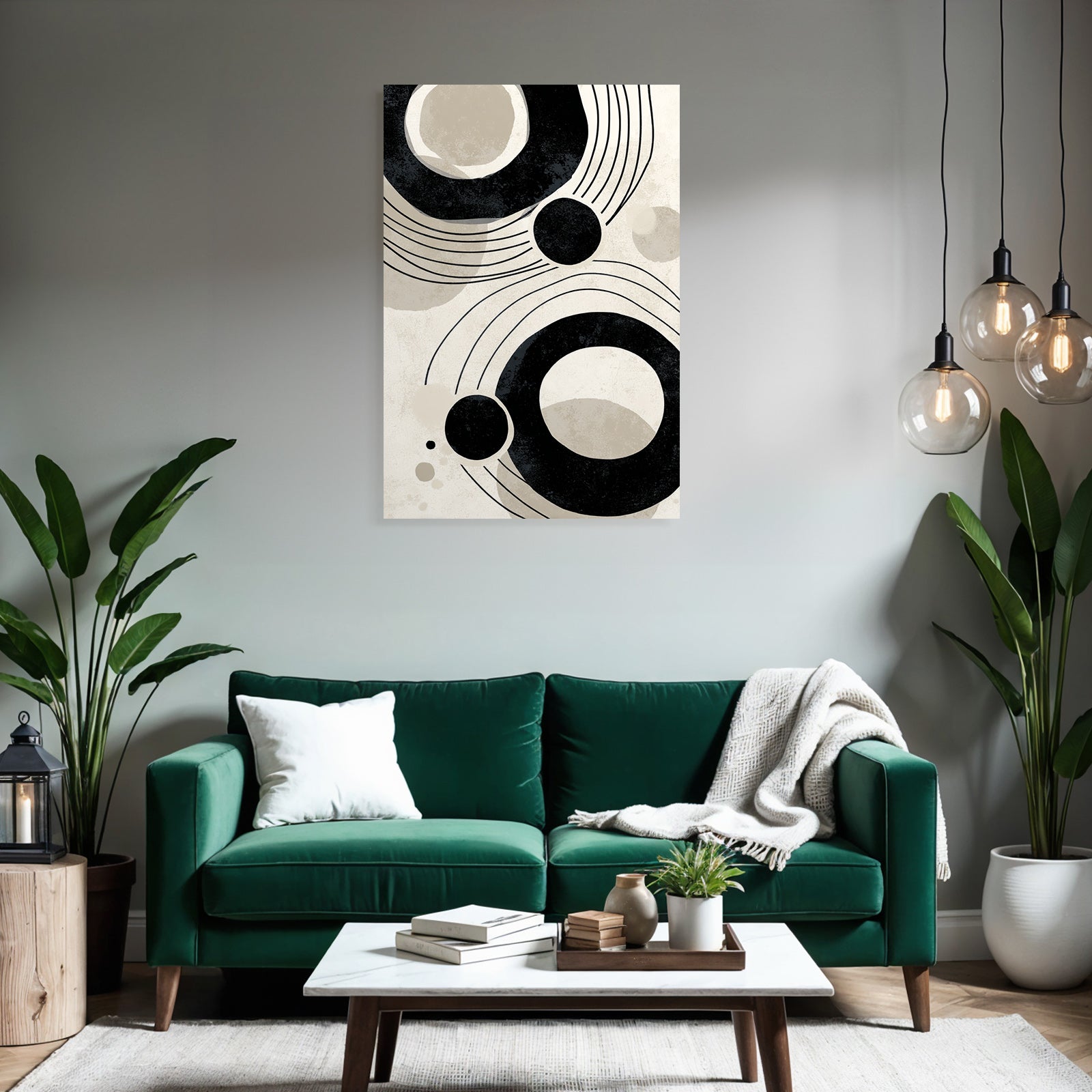 Abstraktes Design Kreisformen Und Gekruemmte Linien Beige Und Schwarz