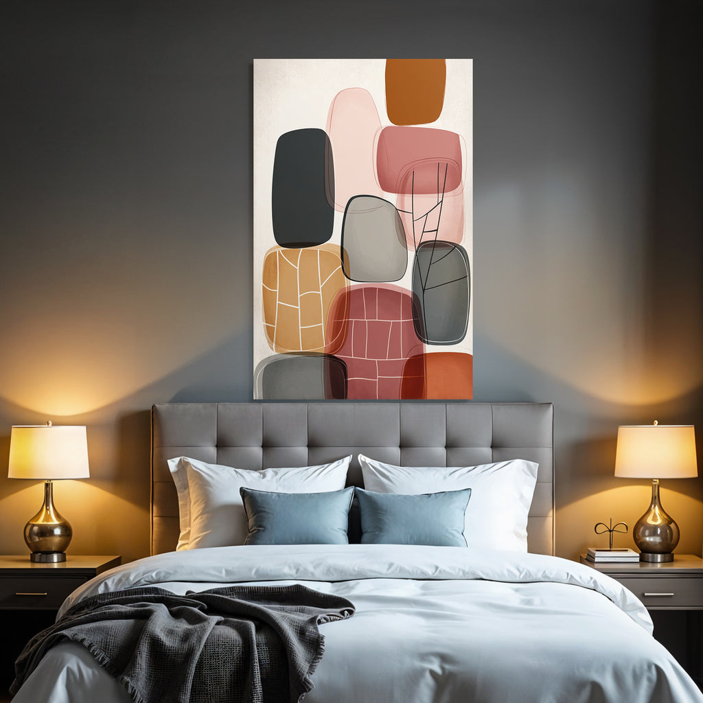 Abstraktes Design Ueberlappende Formen Schwarz Grau Beige Rot Braun