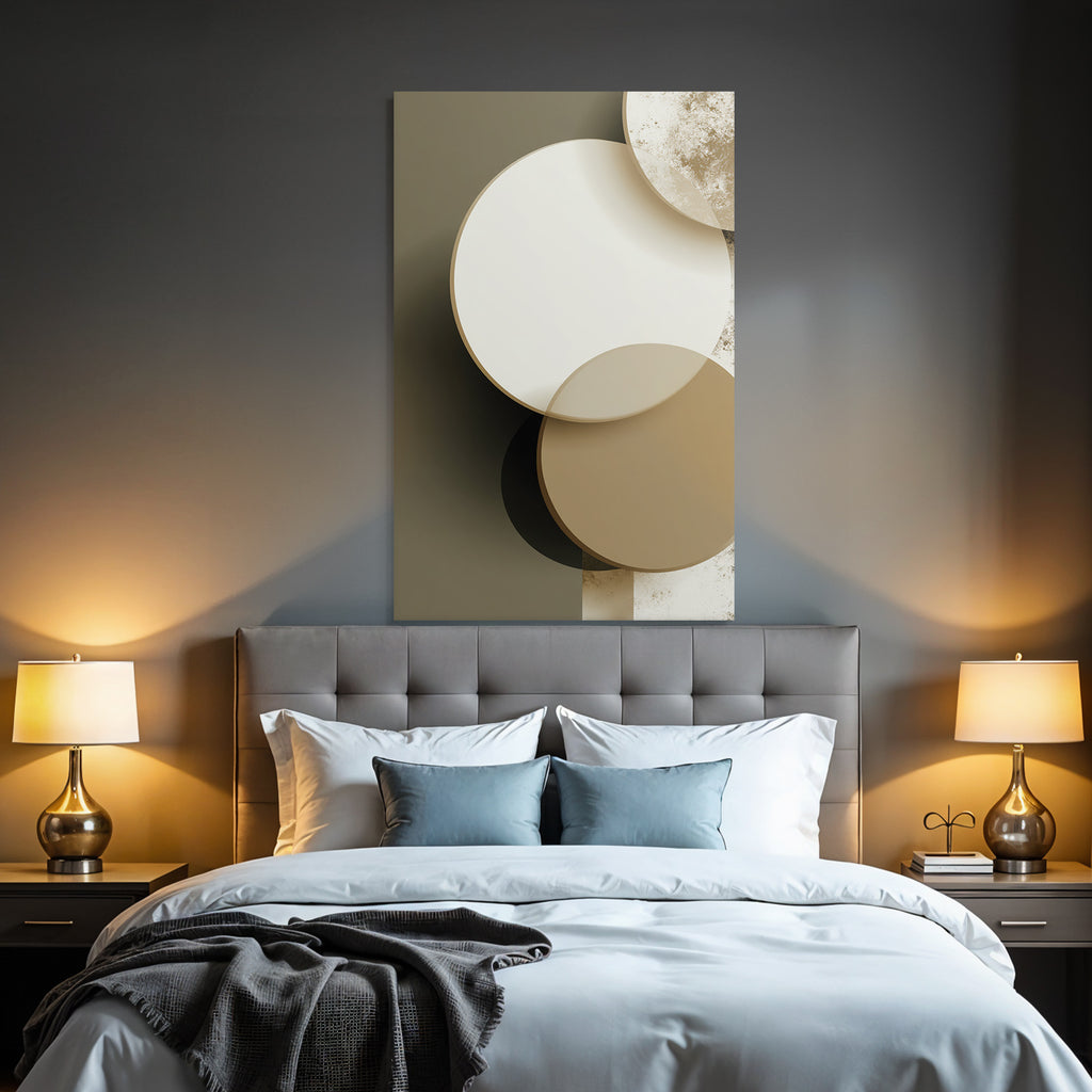 Abstract Design Overlapping Circles Cream Beige Olive Green