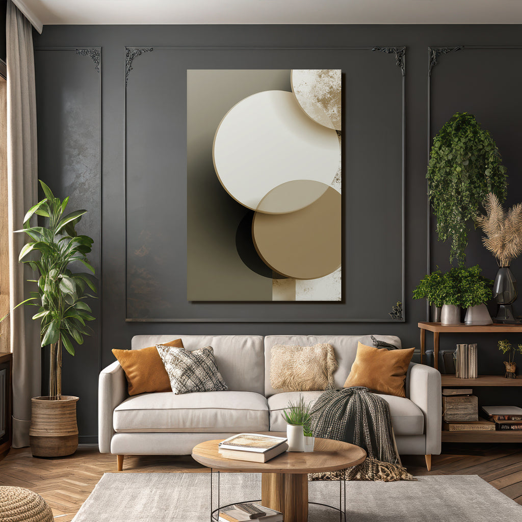 Abstract Design Overlapping Circles Cream Beige Olive Green
