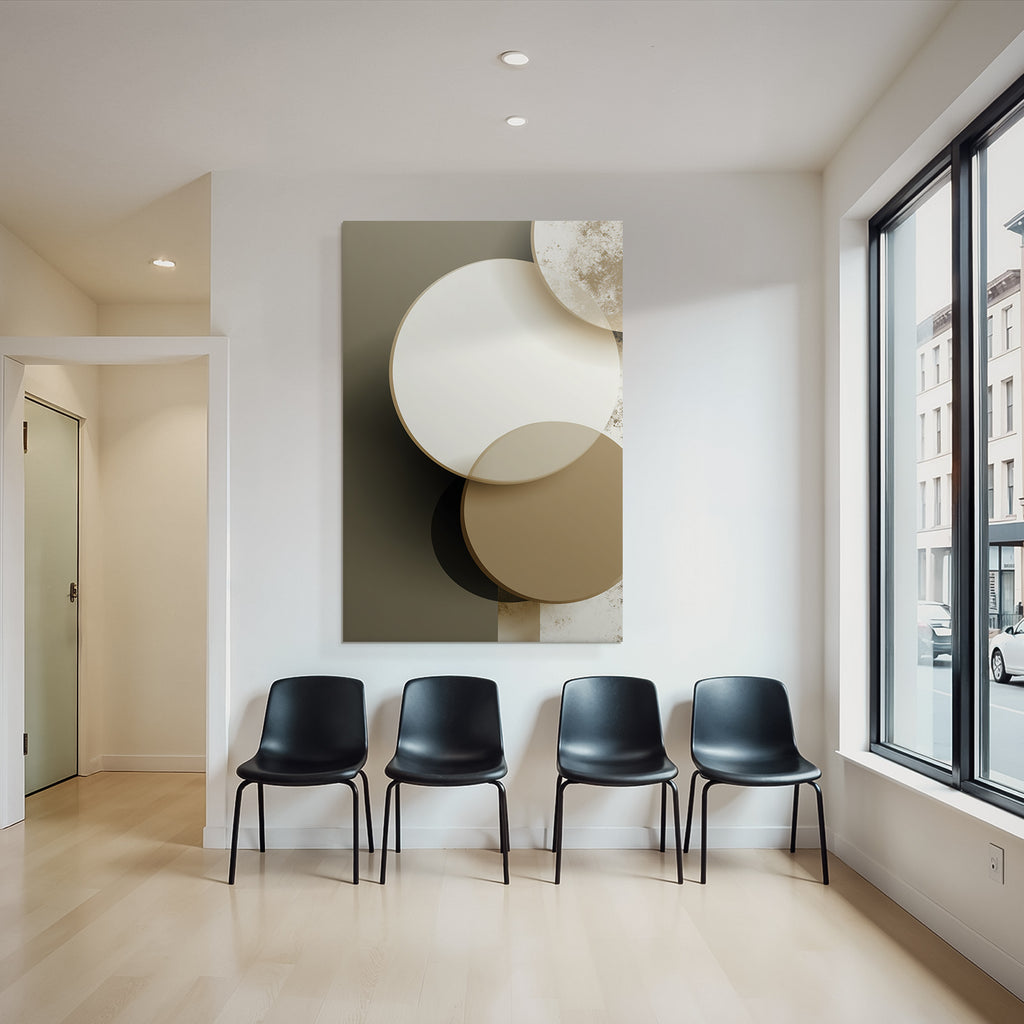 Abstract Design Overlapping Circles Cream Beige Olive Green