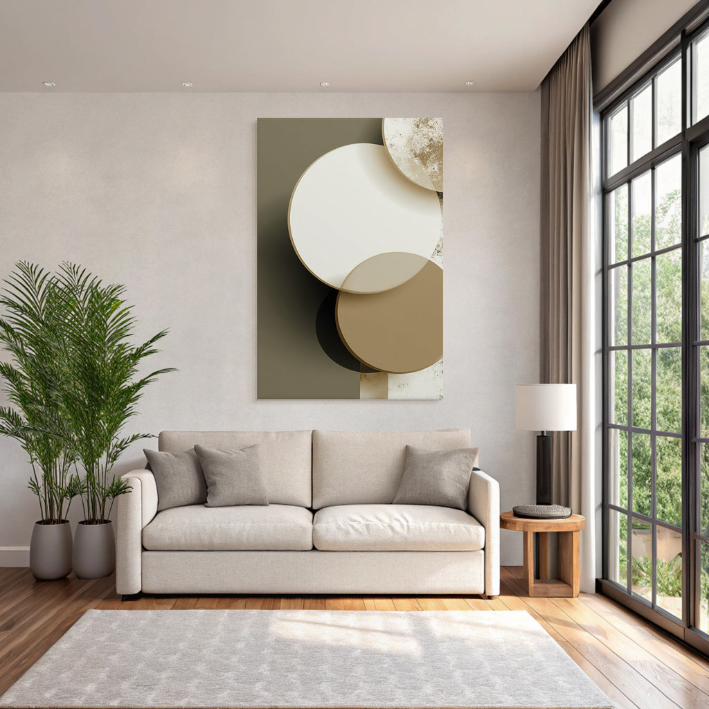 Abstract Design Overlapping Circles Cream Beige Olive Green