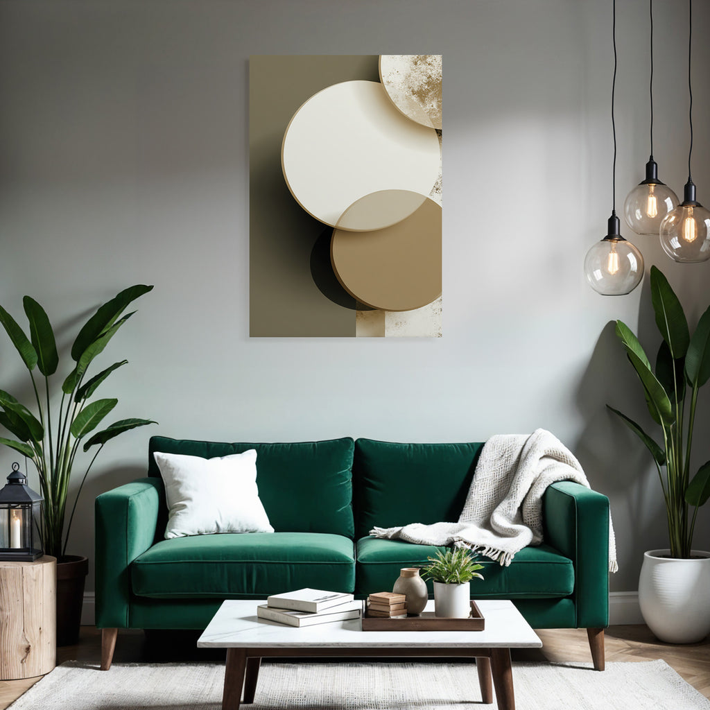 Abstract Design Overlapping Circles Cream Beige Olive Green