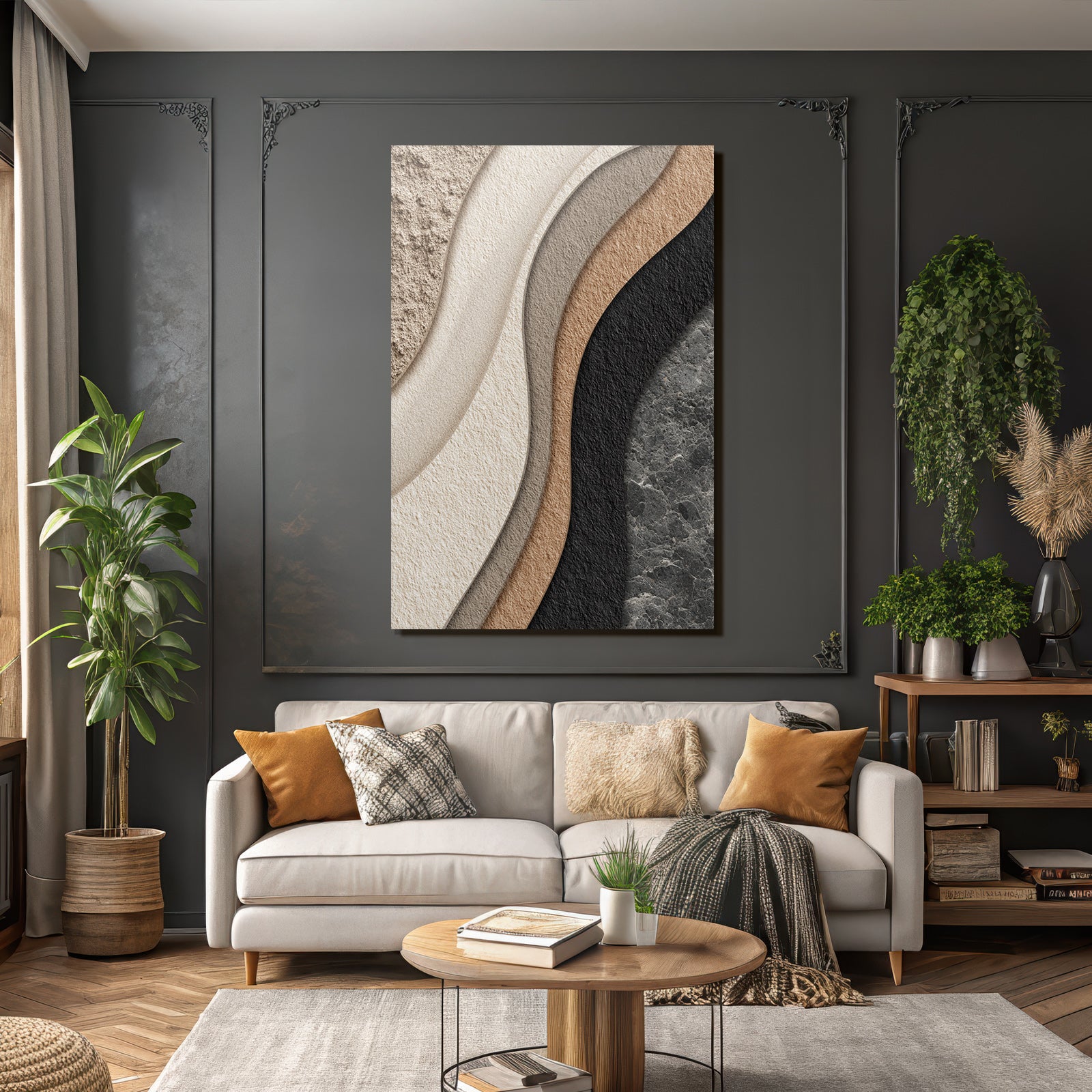 Abstraktes Design Welliges Muster Beige Braun Schwarz Texturiert