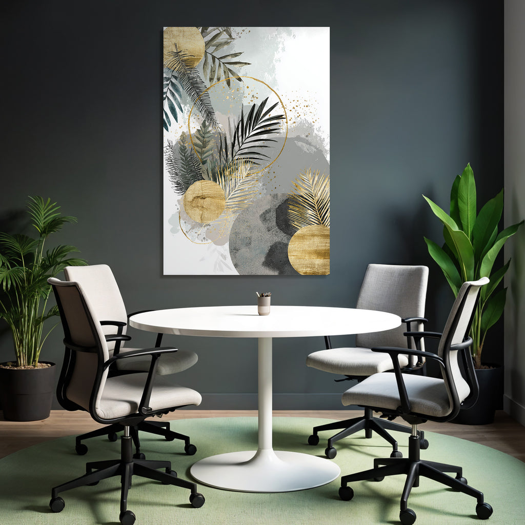 Botanische Abstrakte Kunst Mit Gruen Grau Und Gold