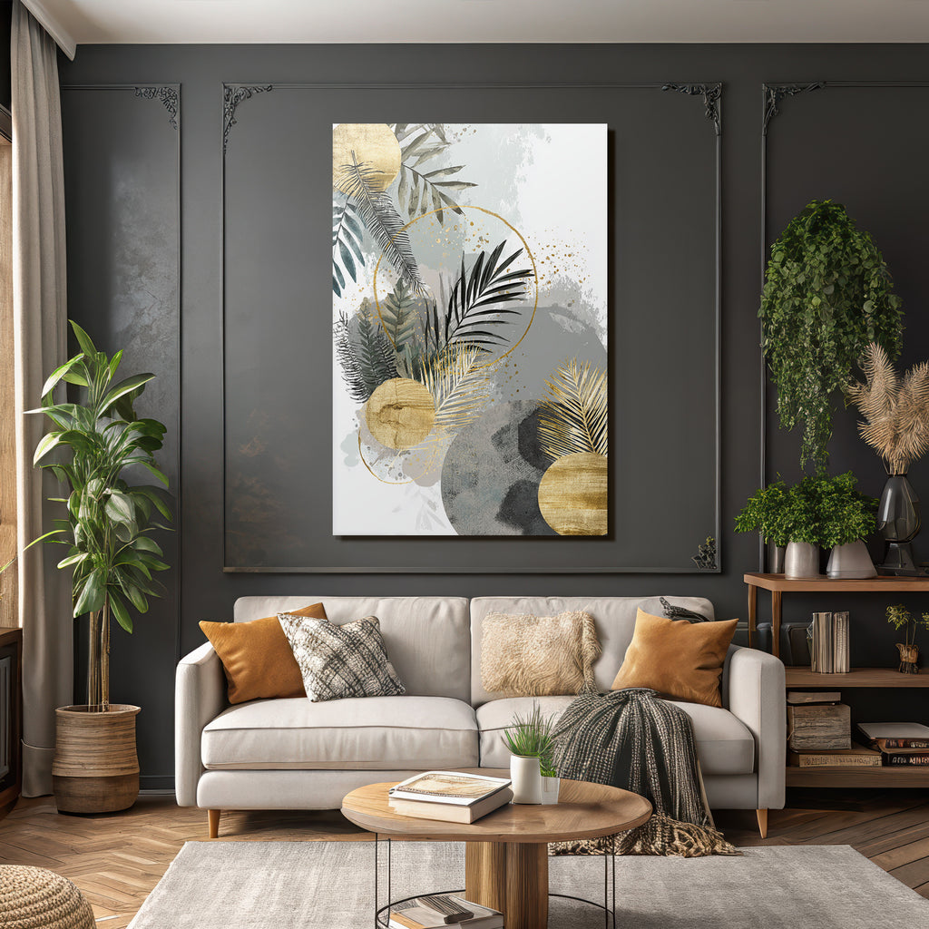 Botanische Abstrakte Kunst Mit Gruen Grau Und Gold