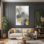 Botanische Abstrakte Kunst Mit Gruen Grau Und Gold