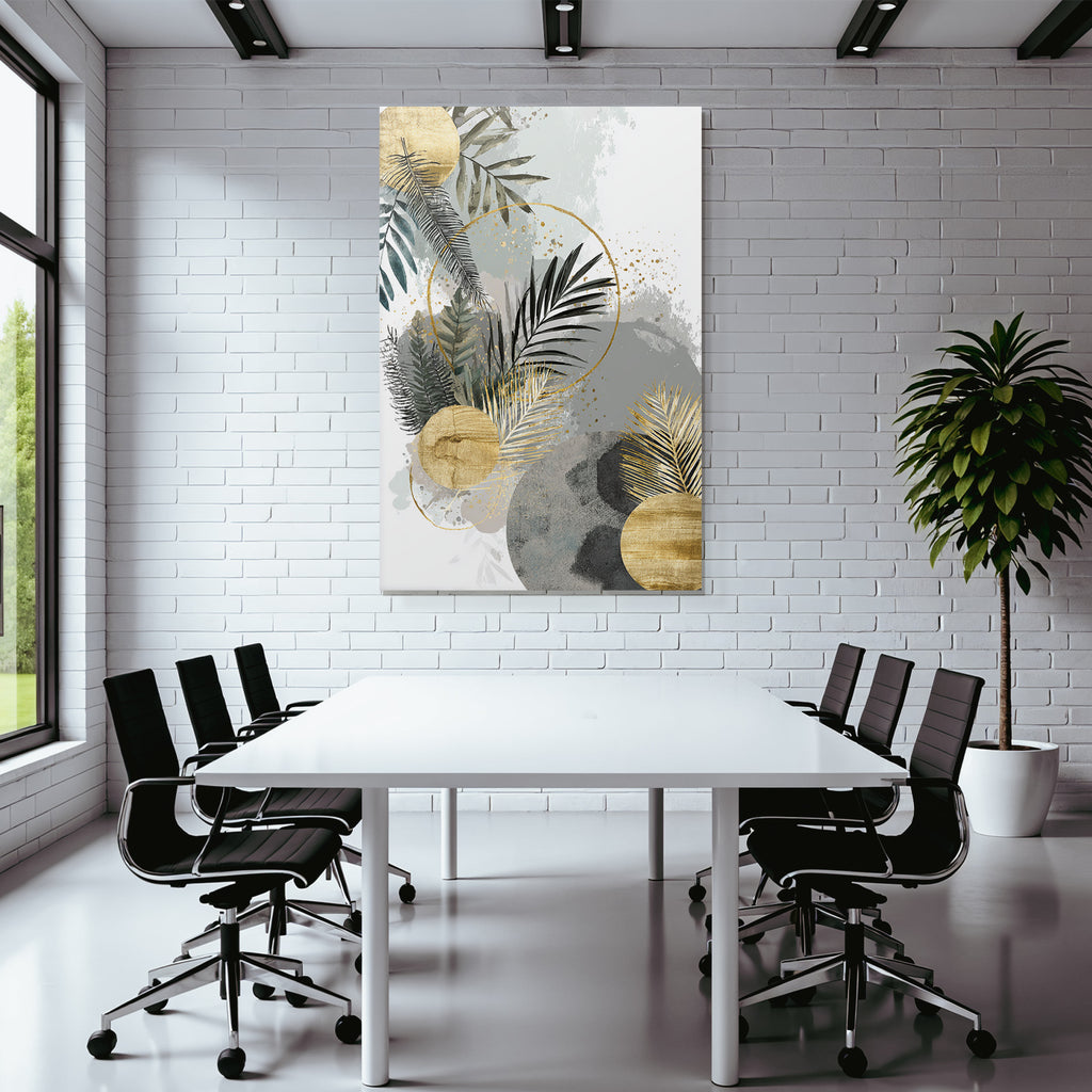 Botanische Abstrakte Kunst Mit Gruen Grau Und Gold