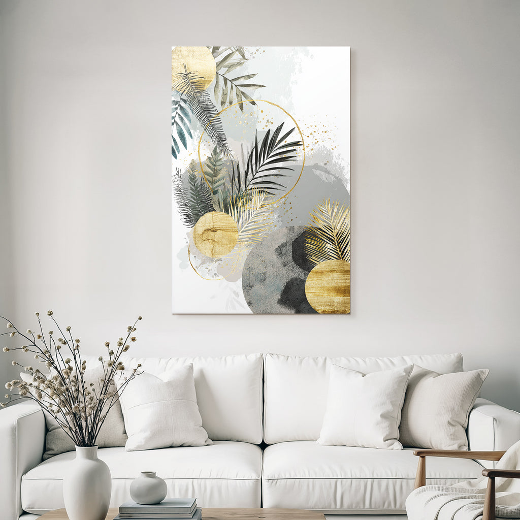 Botanische Abstrakte Kunst Mit Gruen Grau Und Gold