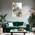 Botanische Abstrakte Kunst Mit Gruen Grau Und Gold