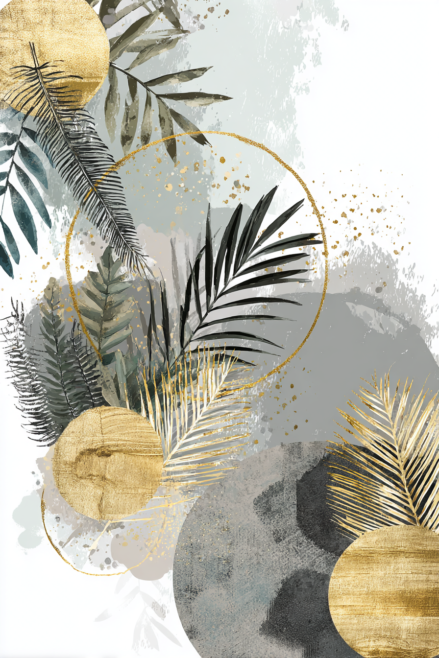 Botanische Abstrakte Kunst Mit Gruen Grau Und Gold | Modern Basic | Einrichtungsstile
