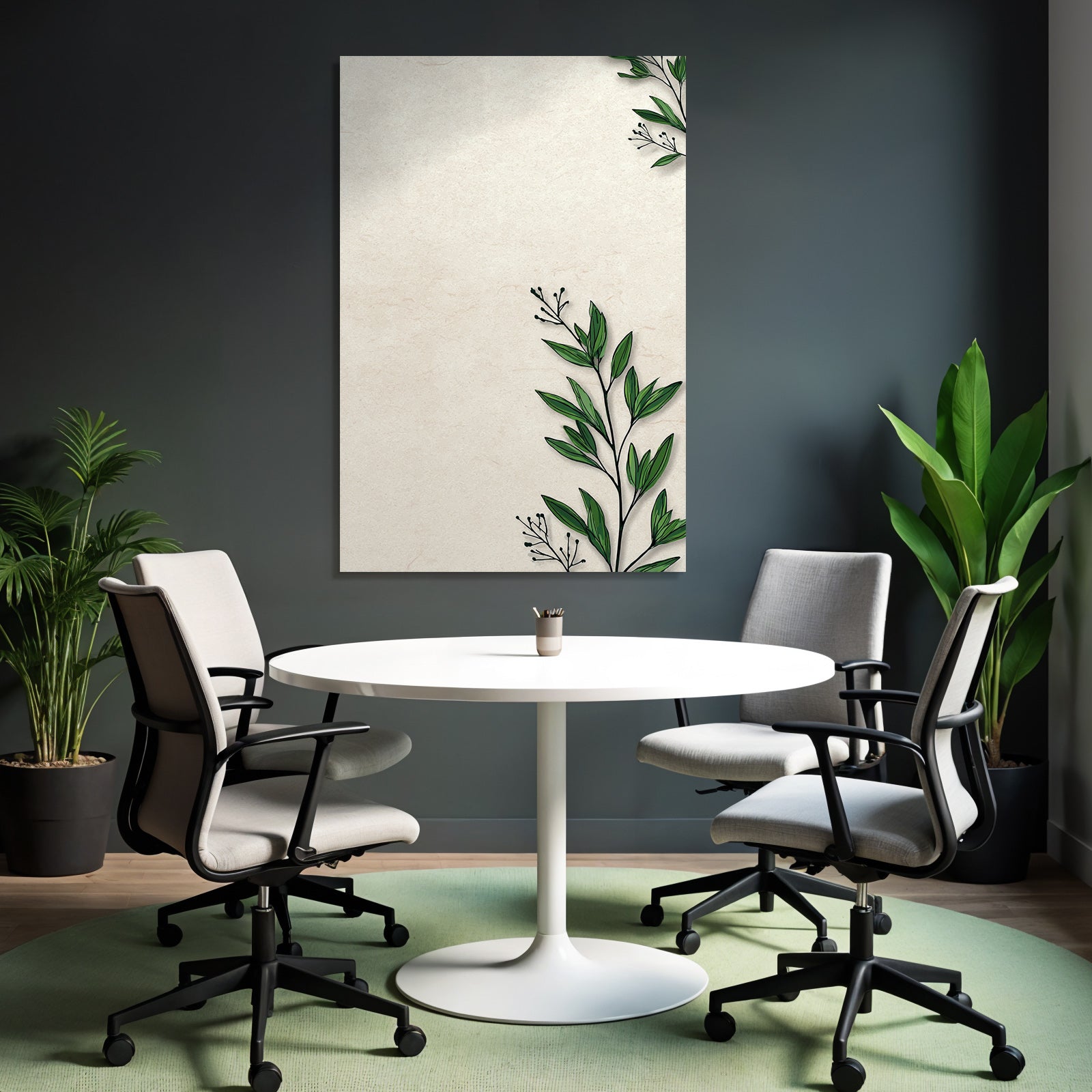 Botanical Background Green Leaves Beige Cream Shade