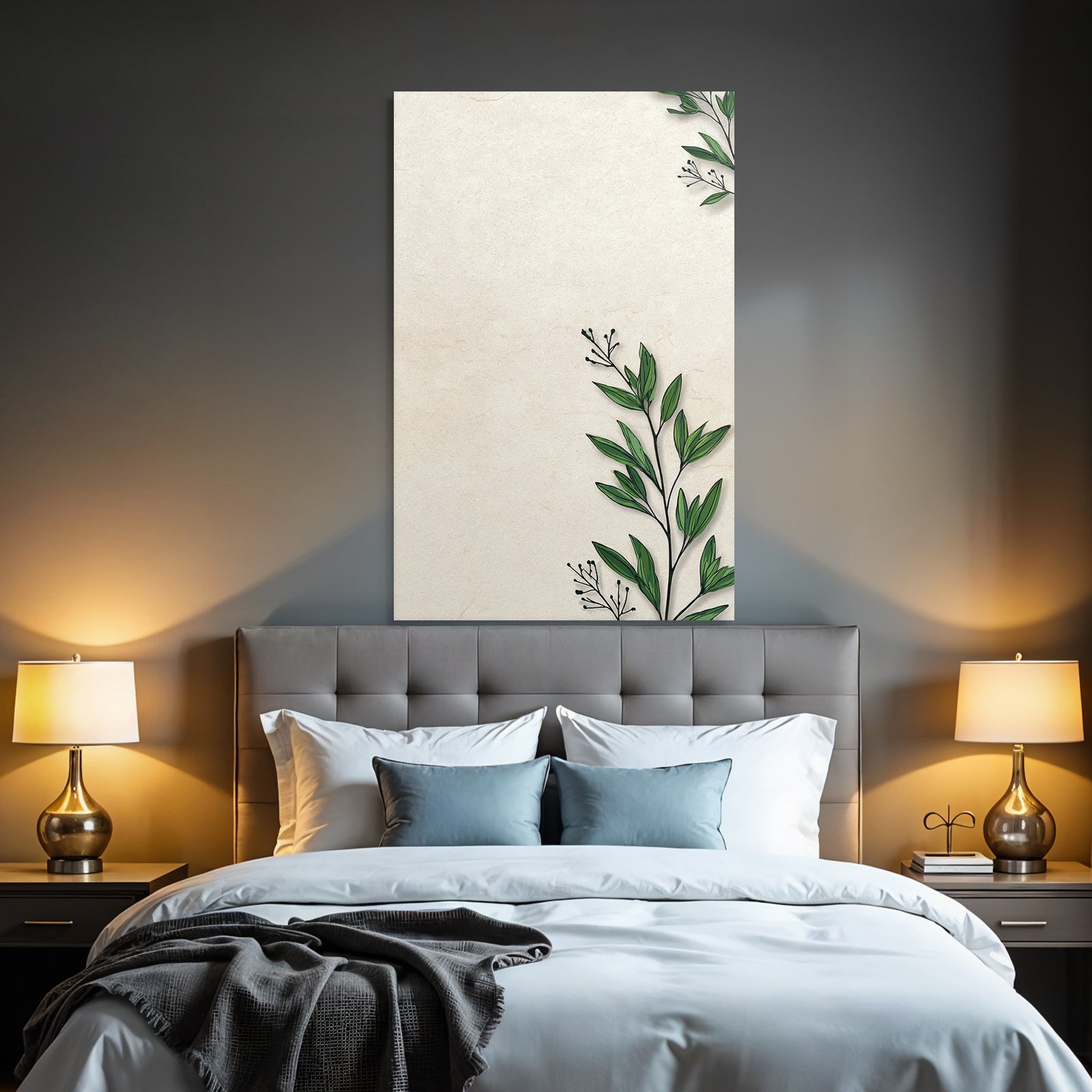 Botanical Background Green Leaves Beige Cream Shade