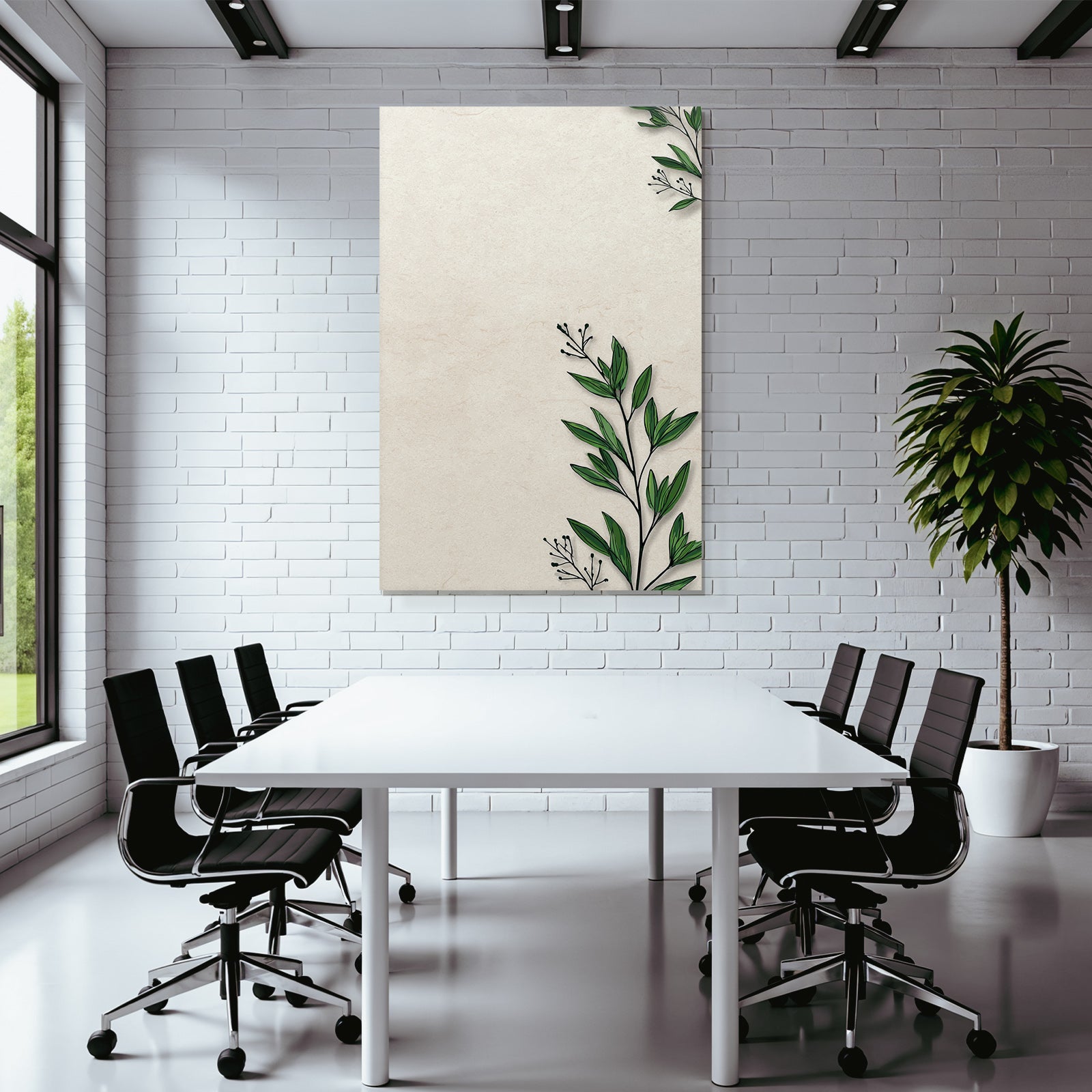 Botanical Background Green Leaves Beige Cream Shade