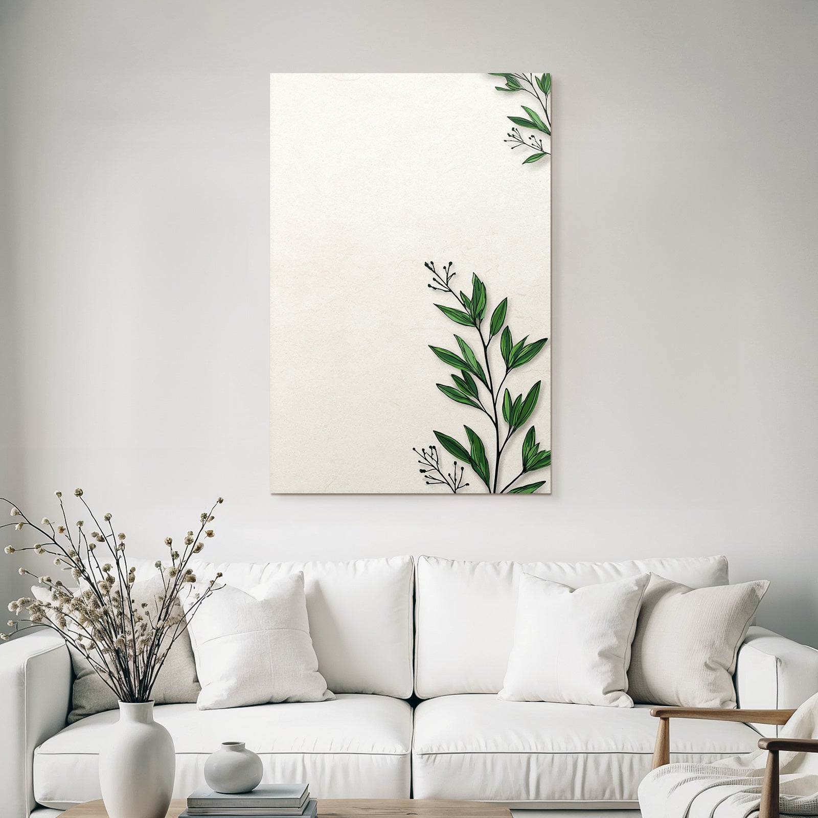 Botanical Background Green Leaves Beige Cream Shade