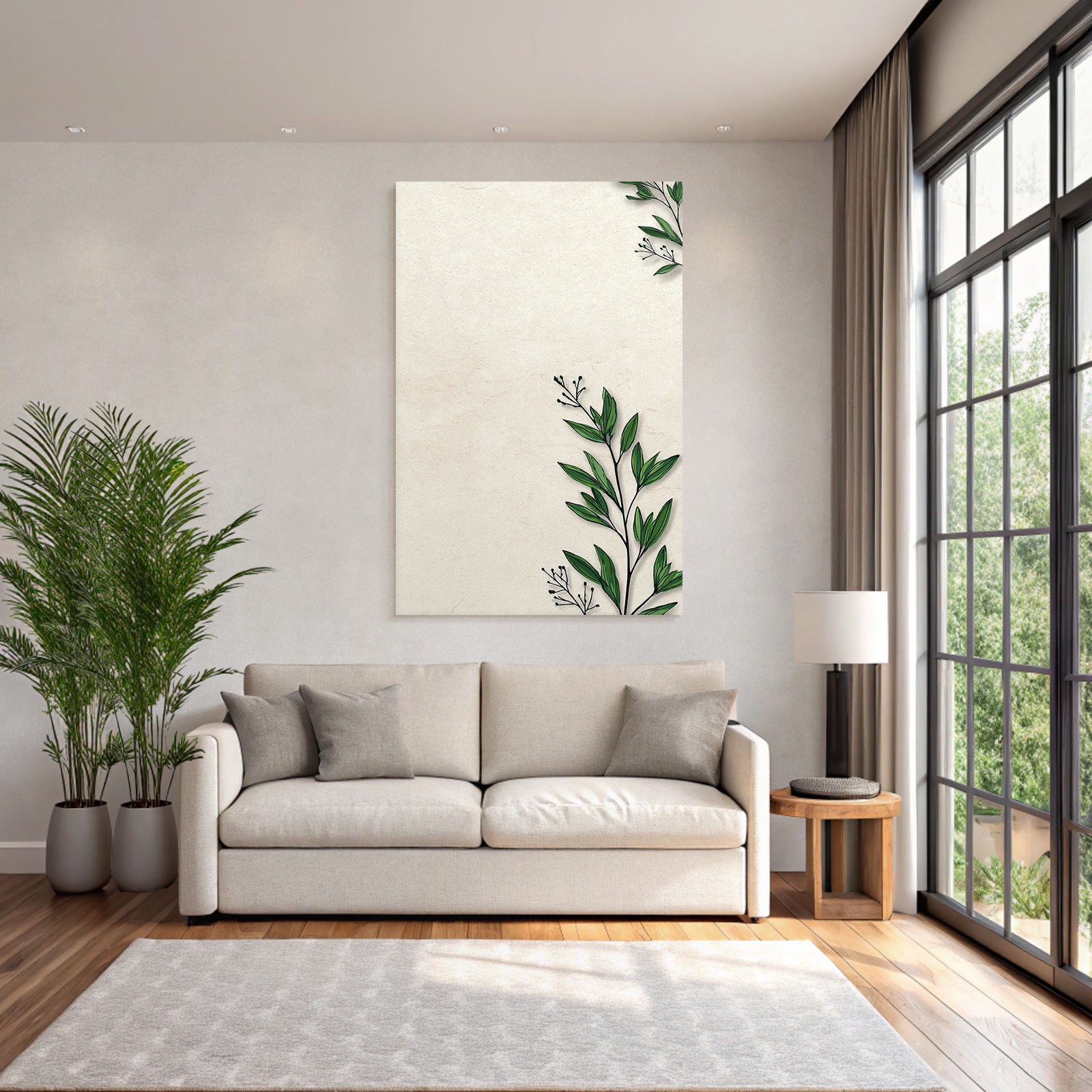 Botanical Background Green Leaves Beige Cream Shade