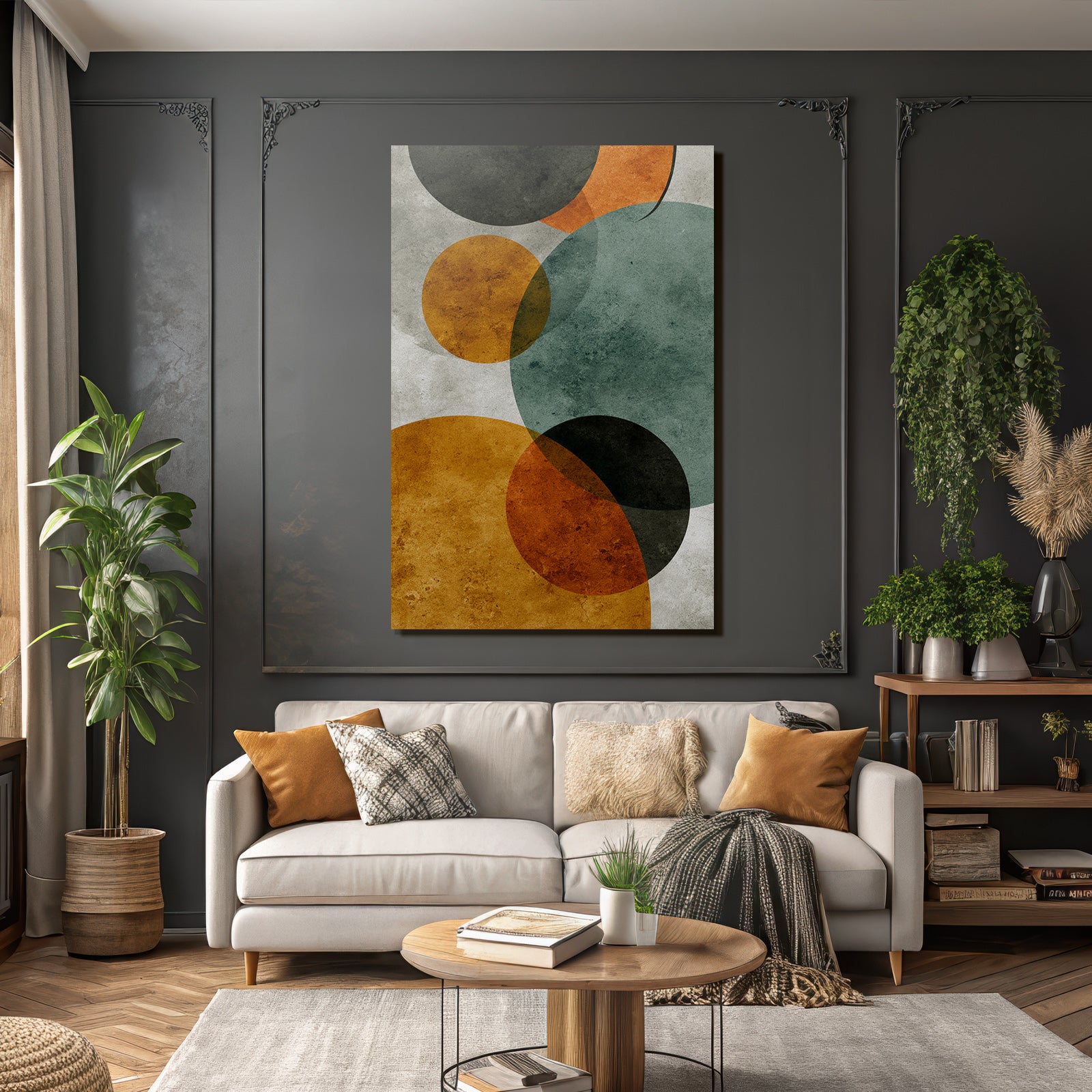Colorful abstract design with circles on textured background