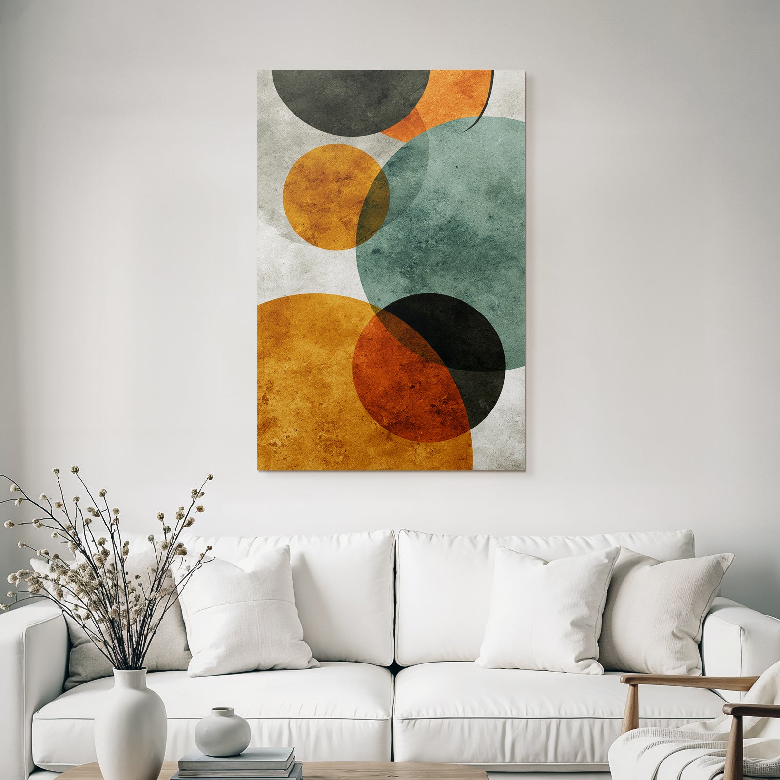 Colorful abstract design with circles on textured background