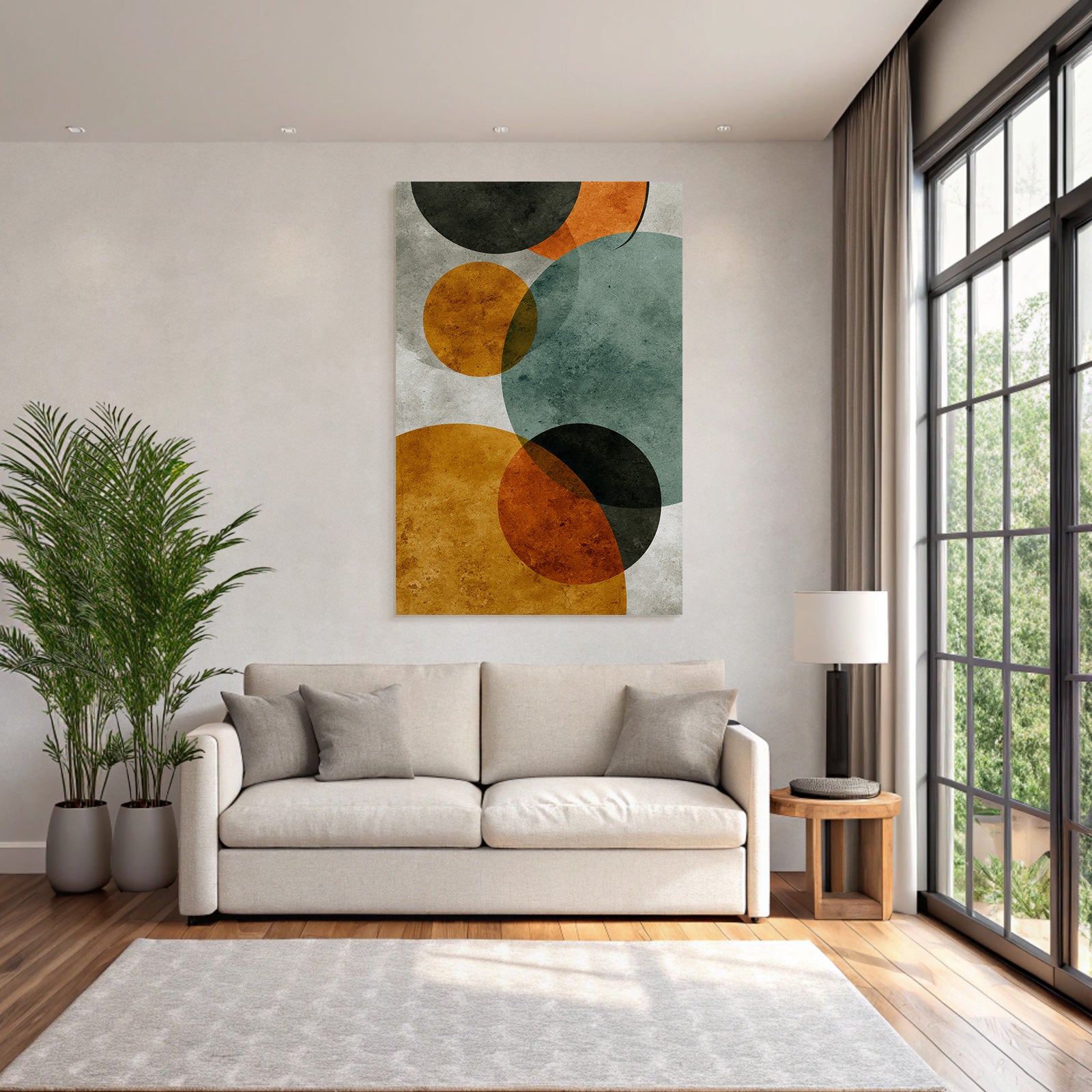 Colorful abstract design with circles on textured background